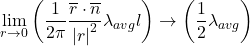 \begin{equation*} \lim_{r\to0}{\left(\frac{1}{2\pi}\frac{\overline{r}\cdot\overline{n}}{\left|r\right|^2}\lambda_{avg}l\right)\rightarrow\left(\frac{1}{2}\lambda_{avg}\right)\ } \end{equation*}