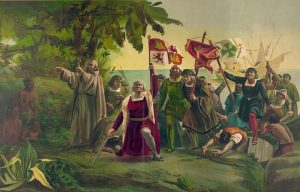 First landing of Columbus on the shores of the New World, at San Salvador, W.I., Oct. 12th 1492