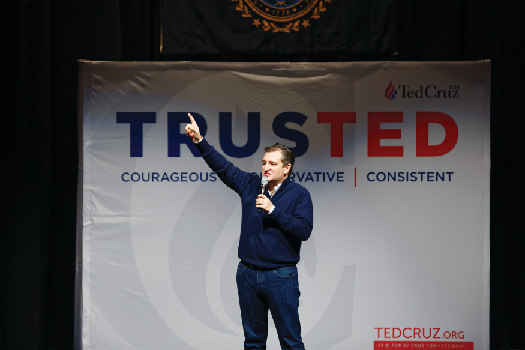 A photo of Ted Cruz giving a speech at a campaign event.