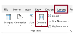 Word toolbar with Layout and Columns to create grids.