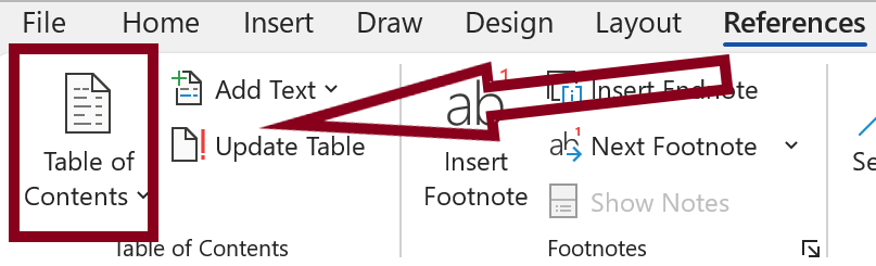 Table of Contents tool