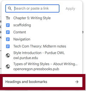 Choose Headings and Bookmarks