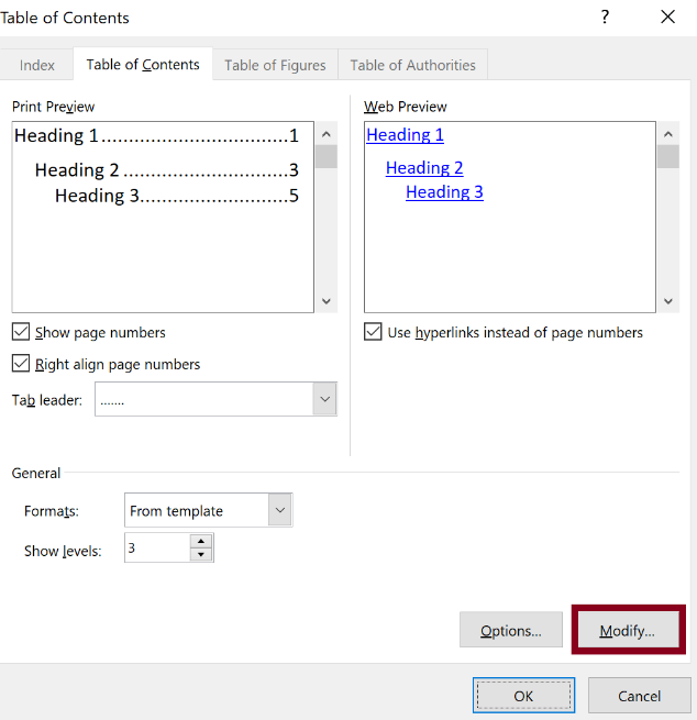 Modify button for Custom Table of Contents