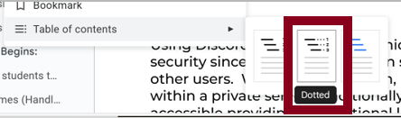 Dotted Table of Contents tool