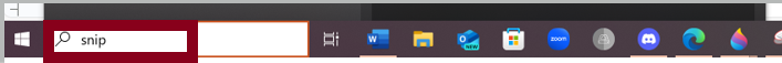 Search window at the bottom of an interface with Snip typed in the search window in a red rectangle