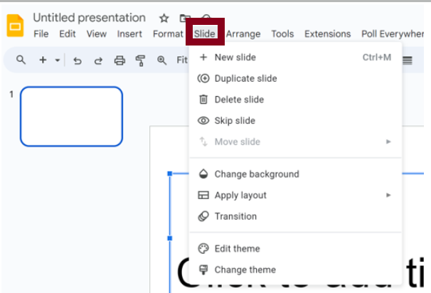 Slide tool on toolbar with red rectangle