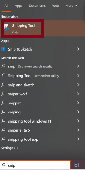 Snipping tool in a red rectangle