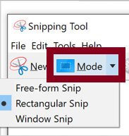 Mode option on the toolbar in red rectangle