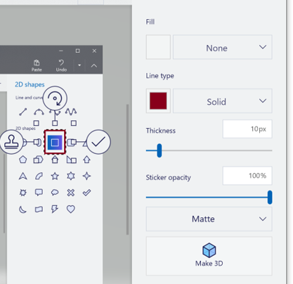 Color, fill, thickness, opacity choices