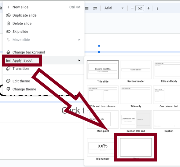 Apply layout with red rectangle pointing with an arrow to Section title in red rectangle