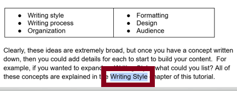 Highlight the phrase Writing Style