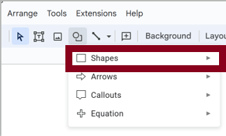 New dropdown for shapes with red rectangle