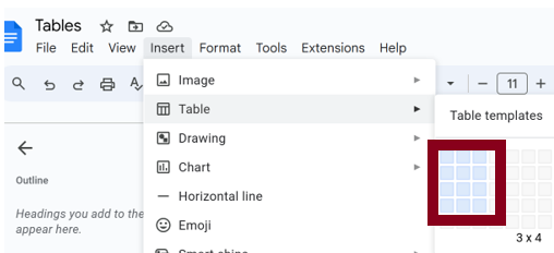 Snip of Rows and Column choices