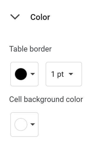 Snip of Table Color tools