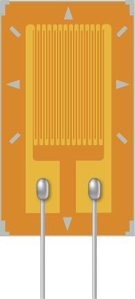 Picture is a schematic drawing of a strain gauge device that consists of the conducting pattern deposited on the insulated surface. Metal contacts are made to the two large pads at the origin of the conducting pattern.