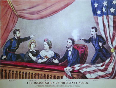 Photograph (a) shows a standing portrait of Lincoln. Cartoon (b), titled “The ‘Rail Splitter’ at Work Repairing the Union,” shows Andrew Johnson sitting atop a globe, mending a map of the United States with a needle and thread. Beside him, Lincoln holds the globe in place using a large split rail. Johnson says “Take it quietly Uncle Abe and I will draw it closer than ever!!!” Lincoln replies, “A few more stitches Andy and the good old Union will be mended!”