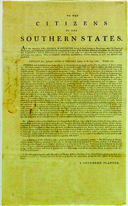 The first page of a broadside, headed “To the Citizens of the Southern States,” is shown.