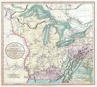 An 1808 map shows what was then the western territory of the United States, lying between the Appalachian Mountains and the Mississippi River.