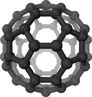 Artist’s 3D Rendering of a Fullerene C60 Molecule. Carbon atoms are shown as black spheres, and the chemical bonds between them shown as black cylinders. The shape of the “buckyball” is similar to that of a soccer ball; alternating pentagons and hexagons arranged into a hollow sphere.