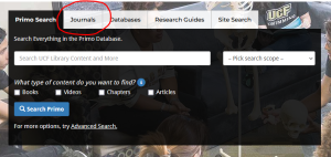 Image of the Journals search option in the Library&#039;s homepage.